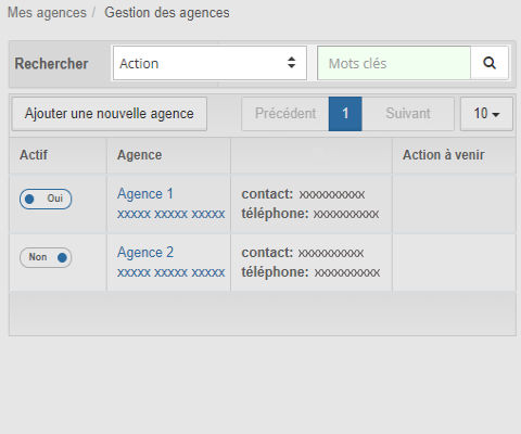 Rechercher une Agence depuis la liste des Agences